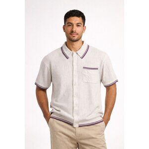 Standard Cloth Collared Purple Trim Short Sleeve Top  Size L Grandpacore Casual